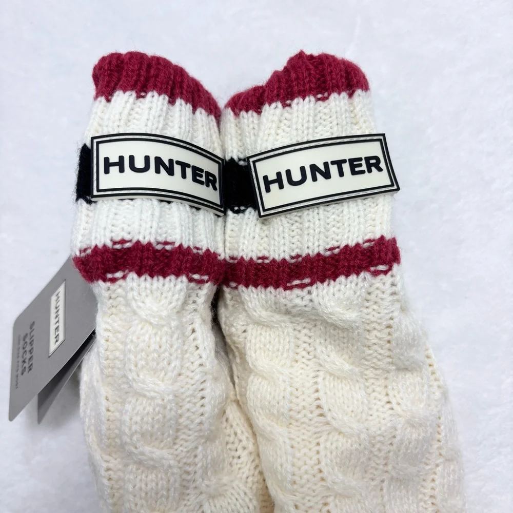 Hunter Cream Cable Knit Socks with Striped Cuff‎